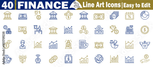 40 finance line art icons depicting banking investment and business growth easy edit