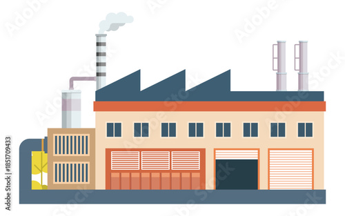 Modern Manufacturing Facility and Industrial – Flat Vector Illustration