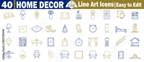 40 home decor line art icons easy to edit vector set fourth