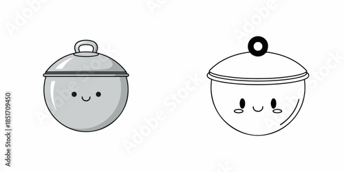 Cute Kawaii Style Cooking Pot and Bowl Illustrations