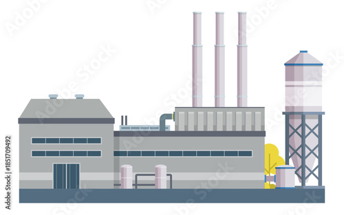 Energy Power Plant or Heavy Industry Facility – Flat Vector Illustration
