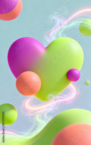 Harmonized magenta and lime green forms shaping a soft heart