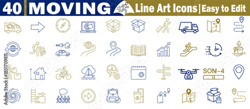 Office supplies line art icons for administrative and stationery needs vector illustration. 