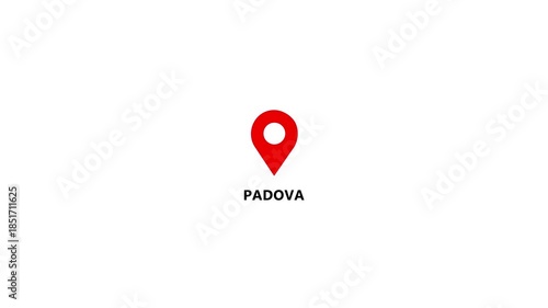 Location of the city of Padova ,the name of the place with the location has been displayed. GPS location tracking icon. Location pin icon search location idea for travel map pointer icon. 4k