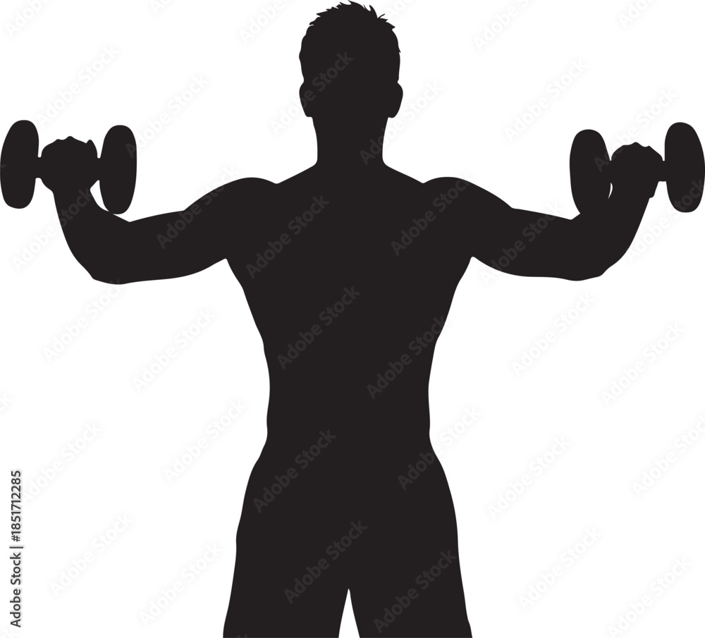 Naklejka premium Silhouette of Bodybuilder Performing Lateral Dumbbell Raises for Shoulder Strength