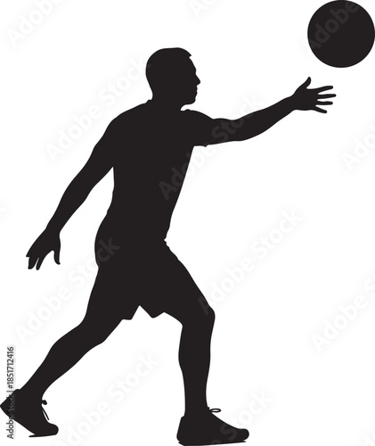 Silhouette of male athlete catching or throwing a ball. Man playing sports action.