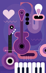 Papier peint photo Art abstrait Instruments musique fond violet artistique  ©  danjazzia