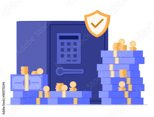 Wallpaper Mural Banking Safety Deposit Box with Stack of Cash Money Bundle and Coins for Money Savings and Financial Security Concept Illustration Torontodigital.ca