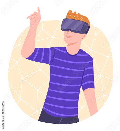 Wallpaper Mural Young Man Wearing the Virtual Reality Headset for VR Technology Concept Illustration Torontodigital.ca