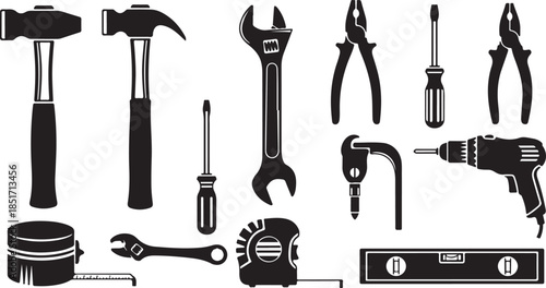 Collection of essential tools for construction and repair work
