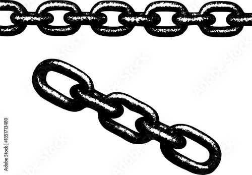 Old metal chain with retro stipple photocopy texture effect. Grunge black design element for punk, rock, zine and underground style projects.