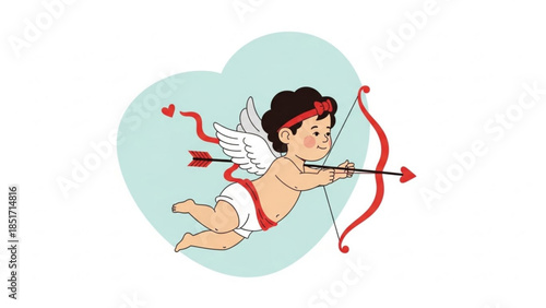 Lovely Cupid Illustration with Heart Background Flying Arrow Love Symbol