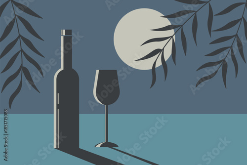 wine bottle and wineglass