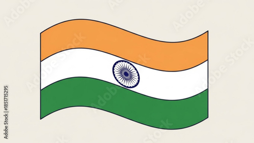 Vibrant Indian Flag Illustration with Saffron White Green Colors and Ashoka Chakra Symbol in Blue