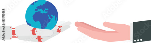 Global AI Technology and Robot Hand Holding Earth Globe Concept

