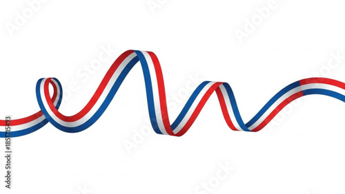 Vibrant Red White Blue Ribbon Decorative Accent for Patriotic Events and Celebrations with Ribbon's Curves and Twists on Display