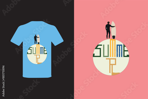 Summer tshirt design with surfer graphic
