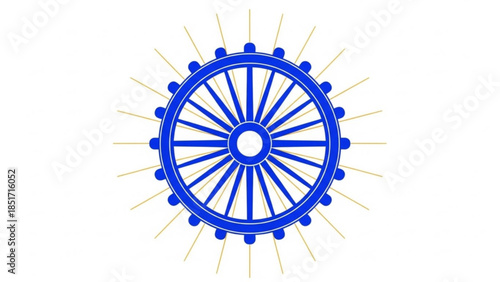 Buddhist Wheel of Dharma Symbol, Blue Dharmachakra with Golden Accents, Spirituality and Enlightenment Concept