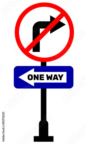 No Turn Right due to one way roadsign vector illustration for educational purpose ready to print or digital usage