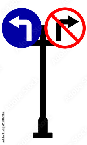 Turn left no turn right roadsign vector illustration for educational purpose ready to print or digital usage