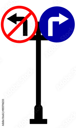 Turn right no turn left roadsign vector illustration for educational purpose ready to print or digital usage