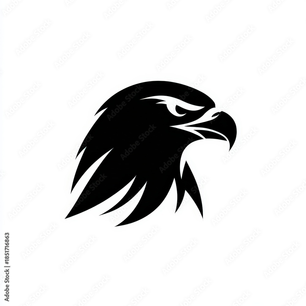 Fototapeta premium A striking black silhouette of a majestic eagle's head, ideal for branding, sports logos, or wildlife conservation themes, This graphic conveys strength and freedom in various contexts,