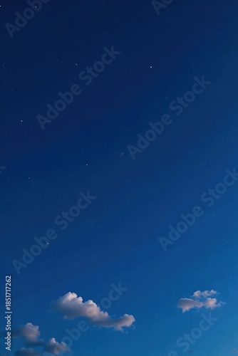 Serene Twilight Sky A Few Clouds Drifting Below a Starry Deep Blue Canvas