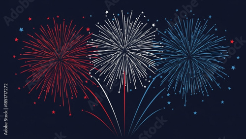 Vibrant Fireworks Explode in Starry Night Sky with Red, White, and Blue Colors, Celebrating Freedom and Joyful Moments Always