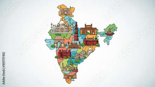 Vibrant Map of India Landmarks and Monuments Tour Guide Travel Destination