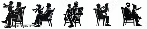 vector silhouette grandfather holding grandchild in chair at christmas