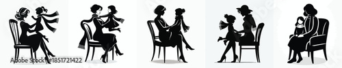 vector silhouette mother holding child in chair at christmas