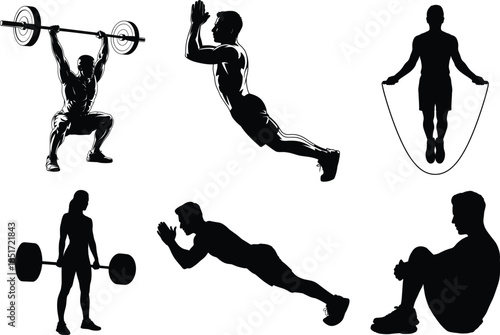 Squat Exercise Silhouette Leg Strength Workout Vector