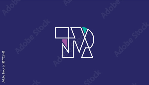 connected lining alphabet letter tr logo design