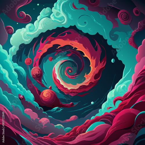 A swirling vortex of cosmic energy planets and vibrant nebula formations