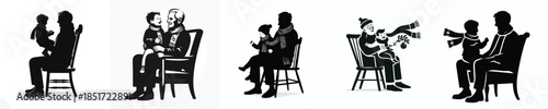 vector silhouette grandfather holding grandchild in chair at christmas