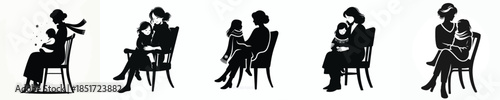 vector silhouette mother holding child in chair at christmas