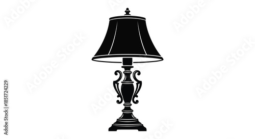 An elegant vintage table lamp detailed design black and white striking form silhouette