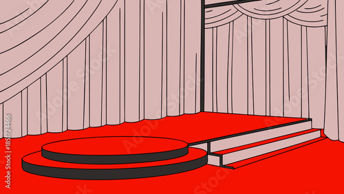 Minimalist Red Product Display Podium with Stage Steps and Curtain Background Isolated Vector Illustration