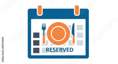 Calendar icon showing a reserved mealtime with plate and cutlery, symbolizing booking a dining appointment.