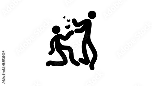 Marriage proposal symbol ,black isolated silhouette