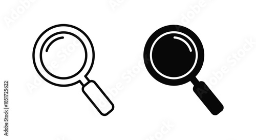 Two magnifying glasses one outlined and one solid black showing different design styles silhouette