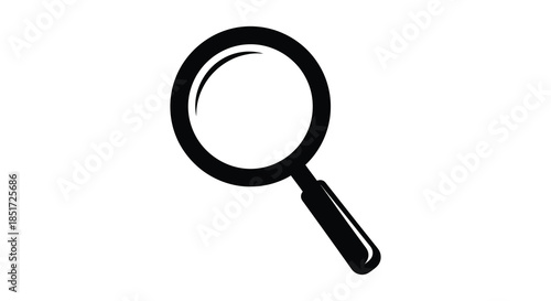 A black magnifying glass illustration against a white background a sharp silhouette