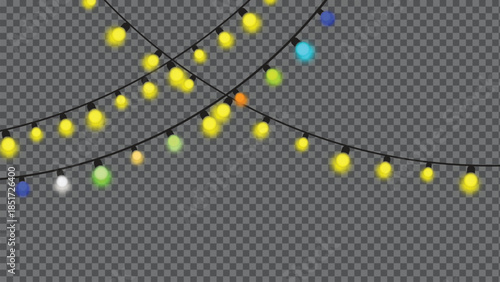 Colorful string lights on transparent background