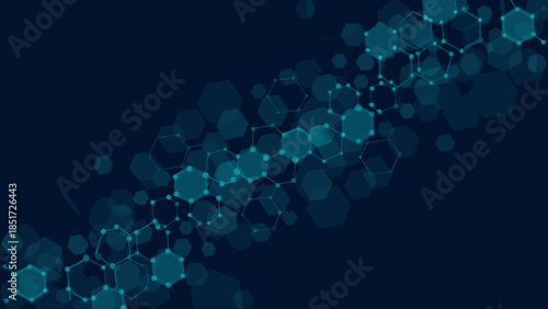 Abstract representation of interconnected molecules forming a network on a dark blue background