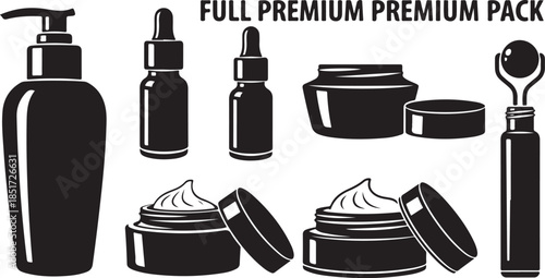 Premium skincare products in black silhouette