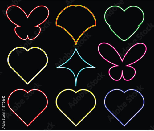 Colorful neon shapes on black background