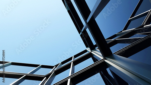 Corporate office building with glass window and steel frame, Business or financial concept with modern real estate architecture, 3d rendering