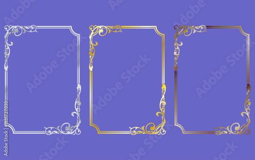 金と銀の豪華なゴシック風フレームセット。グラデーション。A判型。