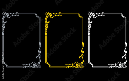 アールヌーボー風フレームセット。金色銀色白色。A判型。