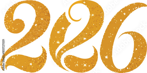 Elegant golden number 226 isolated on transparent background